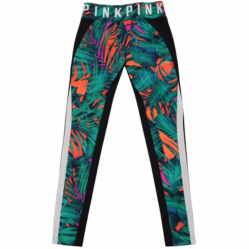 Victoria’s Secret PINK tropical print leggings leaf design logo waistband Small